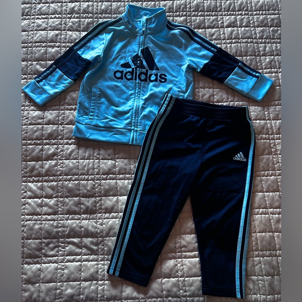 Adidas Kids navy & light blue tracksuit